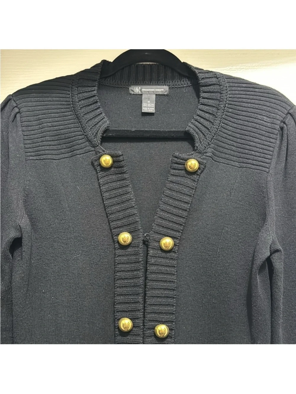 Black Military-Style Knit Jacket with Gold Buttons